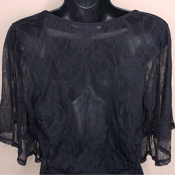 Small Lily Rose Black Lace Blouse Scoop Neckline Flowy Sheer Goth - Picture 10 of 13